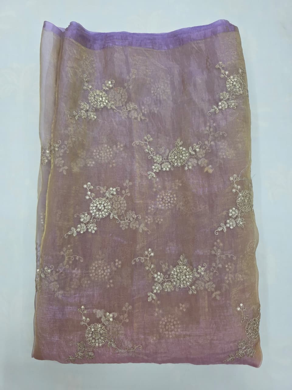Elegant Glass Organza Embroidery Fabric, Lightweight Organza Embroidery Fabric For Party, Glass Organza Premium Embroidery For Wedding, Sequins Work Embroidered Glass Organza Fabric Decoration and Gown Fabric By Yard/Meter