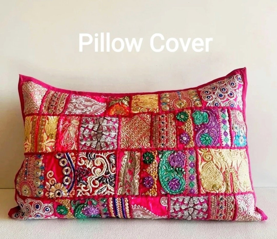 Indian Embroidered Patchwork Throw Pillow Cover Handmade kantha Pillow Cover Case, Kantha Cushion cover Gift Item- Cover Only