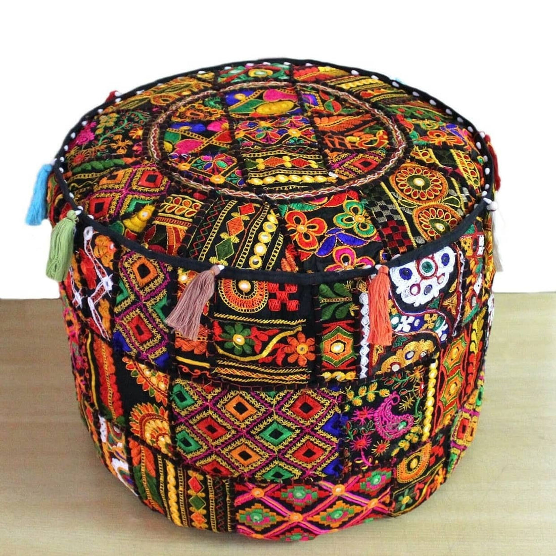 Indian Embroidered Patchwork Ottoman Pouf, Mudda Covers, Kantha Patchwork Pouf Decoration Pouf, Pouf Ottoman Floor Pouf Gift Item Cover Only