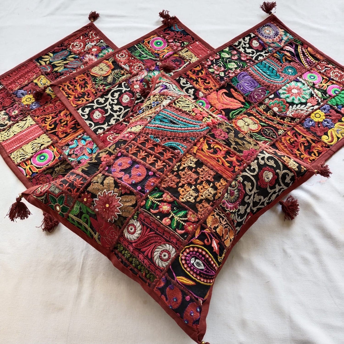Indian Embroidered Kantha Pillow Cover, Patchwork Embroidery Cushion, Handmade Throw Pillow Cover, Handmade Kantha Pillow Cover Case, Fancy Cushion Decorative Case, Kantha Cushion Gift Item- Cover Only Set Of 10Pcs