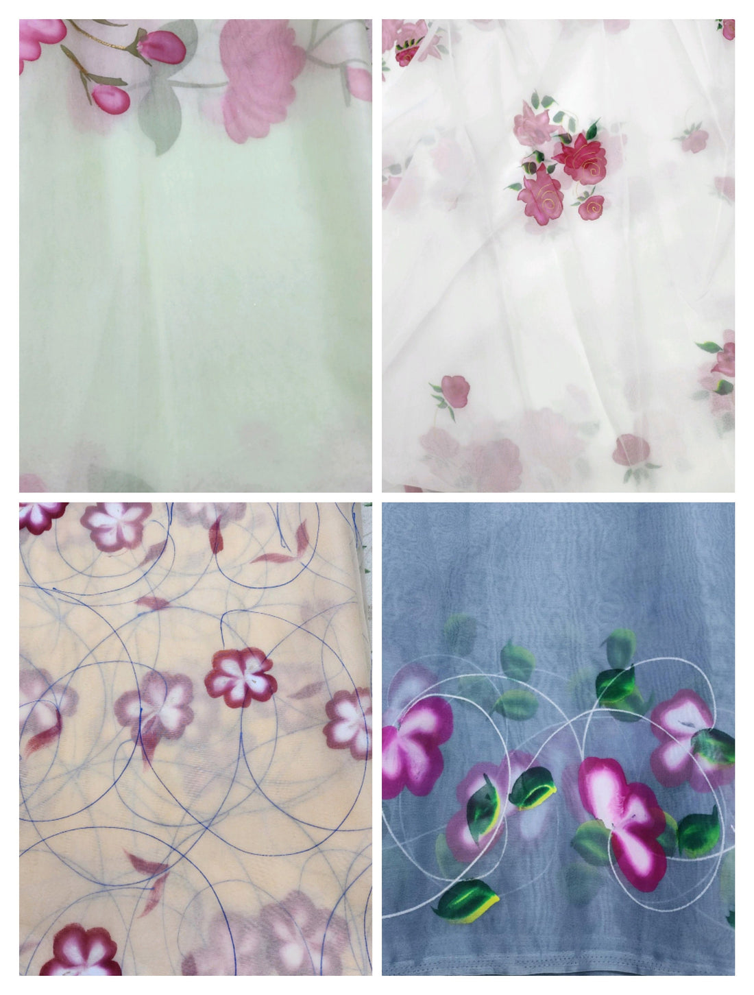 Organza Fabric Flower, Printed Fabric by The Yard, Rose Flower Print Organza Faux for Wedding Dress Organza Print Fabric by Meter